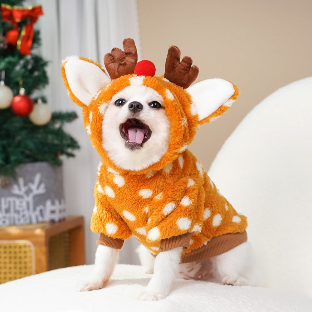 Pet Dog Cat Christmas Cat Clothes Elk Autumn and Winter Plush Medium Dog Fighting Cat Supplies Transformation Clothes